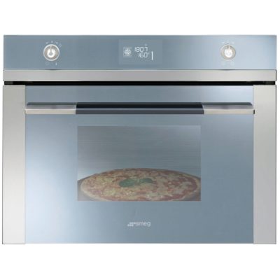 Smeg SFP4120PZ 60cm Reduced Height (45cm) Compact Pyrolytic Pizza Oven in Stainless Steel and Silver Glass Smeg SFP4120PZ 60cm Reduced Height (45cm) Compact Pyrolytic Pizza Oven in Stainless Steel and Silver Glass